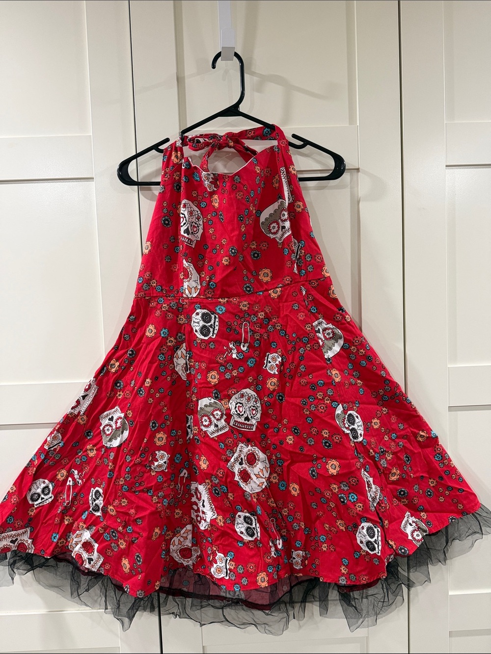Girls' Red Halter Day of the Dead Skull Swing Dress